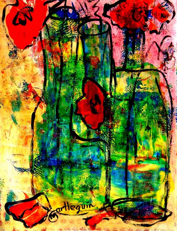 ABSTRACT ORIGINAL PAINTING MODERN FLOWERS HOME DECOR FLORAL WALL ART 11″ #601-2