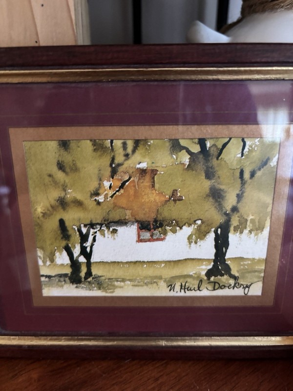 N. Hail Dockry Landscape Painting House & Trees Signed Matted Framed gallery