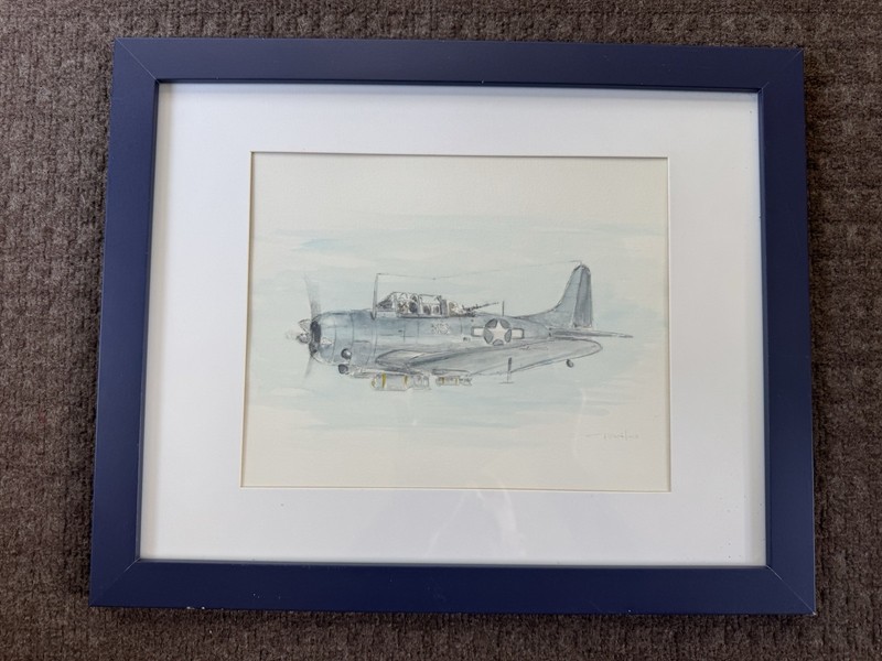 Original Watercolor Douglas SBD Dauntless Plane Painting 1/1 Panagiotis Mitos