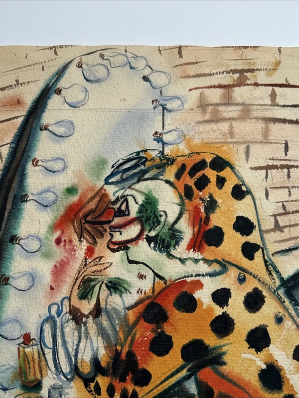 MID CENTURY PAINTING CIRCUS CLOWN PERFORMER PORTRAIT THEATRE HANKINS 1940'S gallery