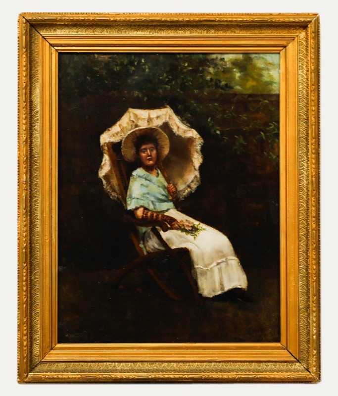 Framed Late 19th Century Oil – Lady Under the Parasol
