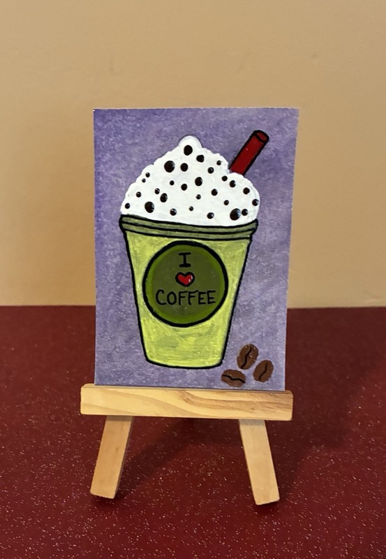 ACEO Original Acrylic Painting – 2.5 X 3.5in. ~ I ❤️ Coffee