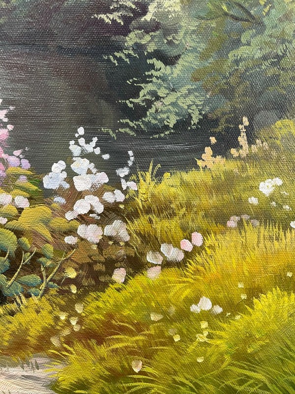 100% hand-painted Mountain & flower 36x24 inch oil paintings The classical field gallery