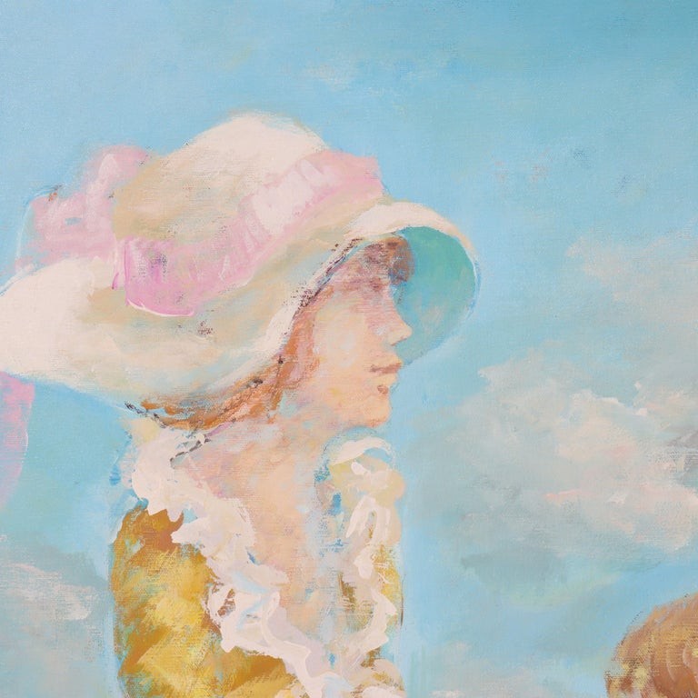 Oversized Oil On Canvas Scenic Portrait Painting Of A Mother & Daughter 20thC gallery