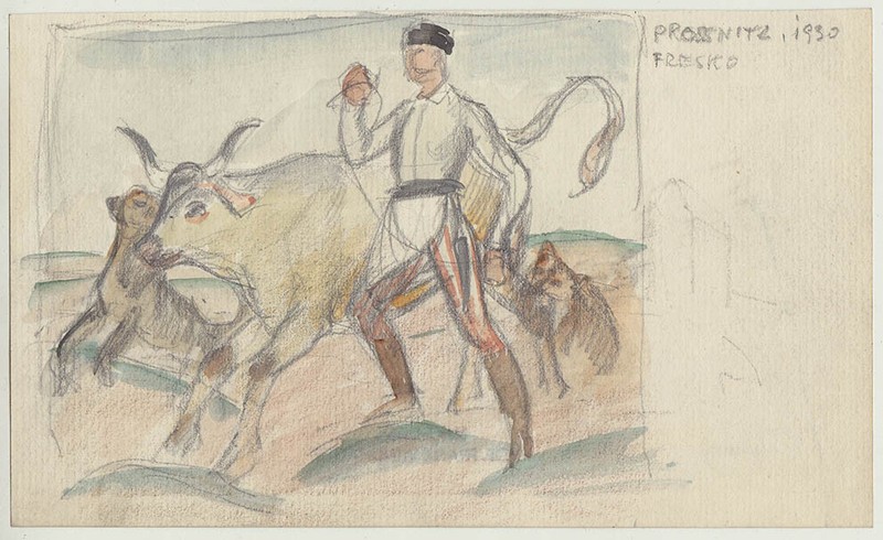 Dated 1930 Prossnitz shepherd with cattle Austrian Franz Windhager, estate stamp