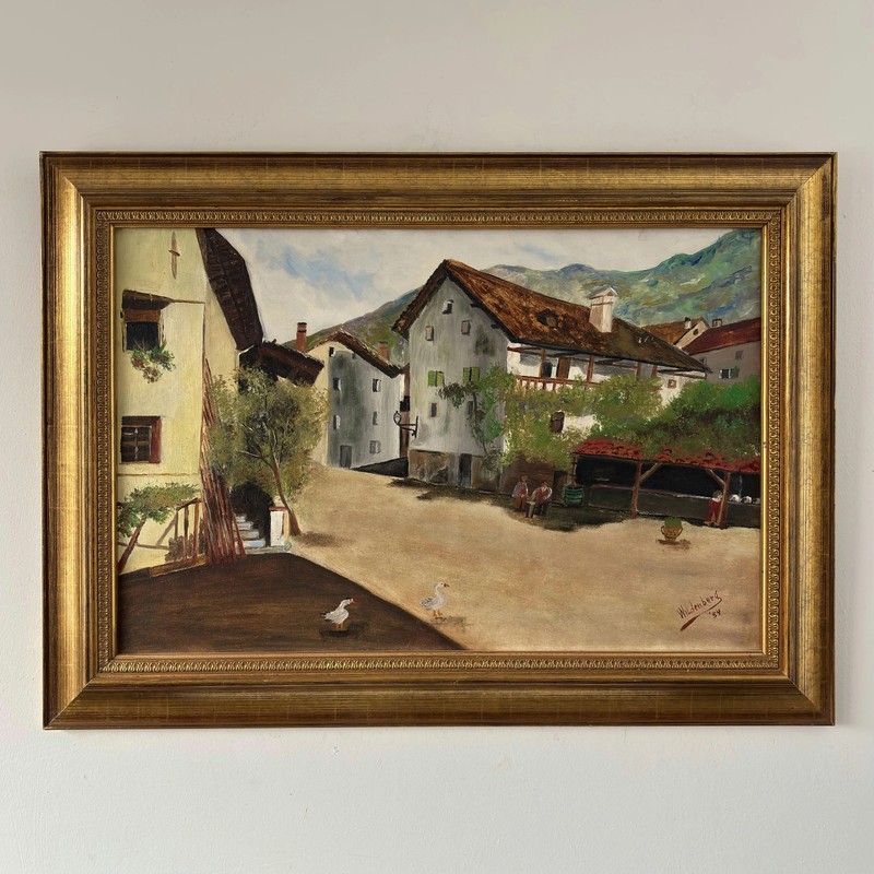 Classic Oil Painting Cityscape «Grazing Geese» Traditional Large Art