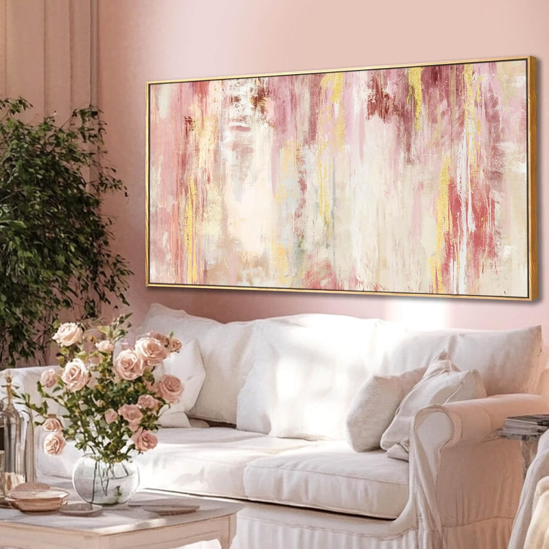 Modern Abstract Pink Framed Wall Art – 20×40 Inches for Home & Office