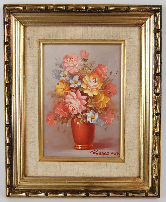 Vtg Original Signed Robert Cox Oil Painting Flowers on Vase a Still Life I 5X7