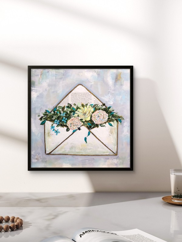 Original Floral Envelope Painting Romantic Wall Art Acrylic Flowers 12x12 CP 1 gallery