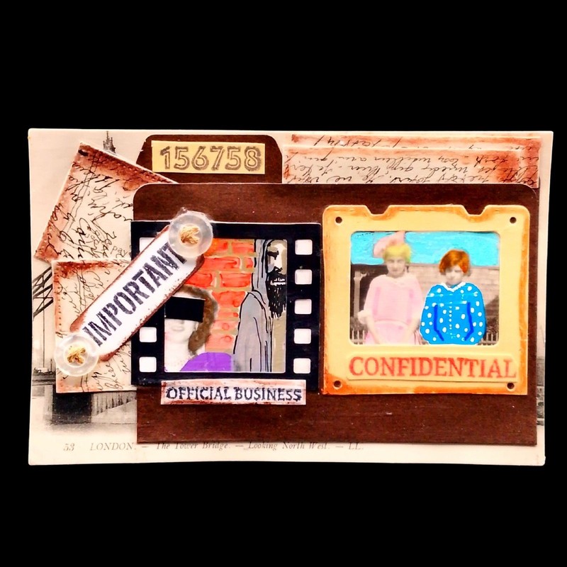 Mystery Spy Folder Framed Original Naive Folk Outsider Art 4x6 Collage Potocki gallery