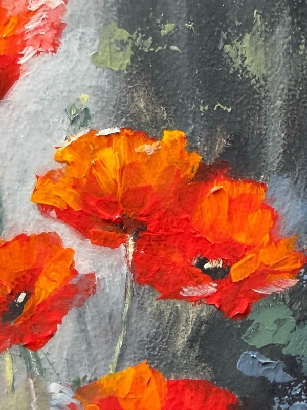 Original Oil Painting Framed Flowers Poppies Handmade Decor 4x6in Signed gallery