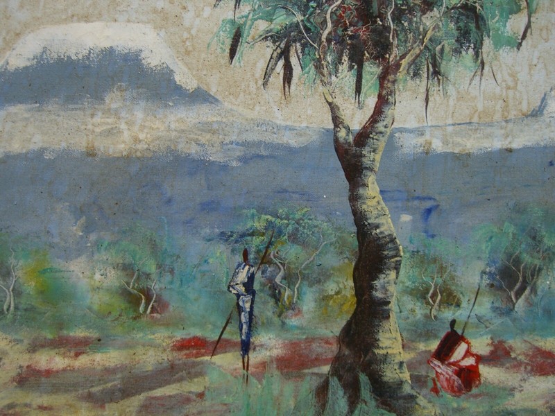 African Landscape with Mountain, Tree, and Animal Herders Nomads gallery