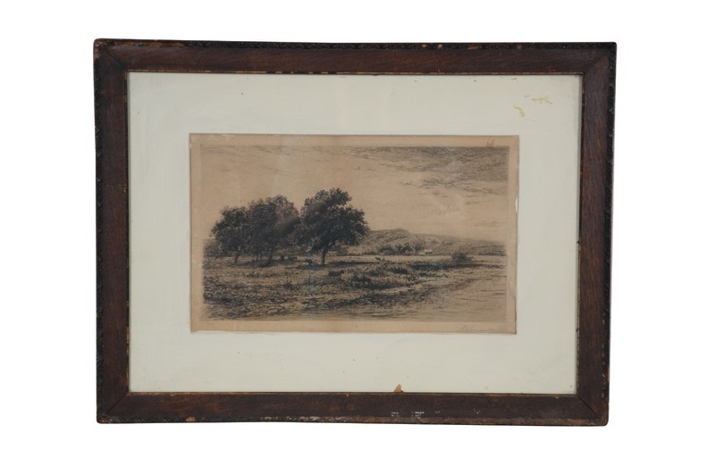 Antique Hendrik Dirk Kruseman van Elten Signed Cows Pasture Landscape Etching