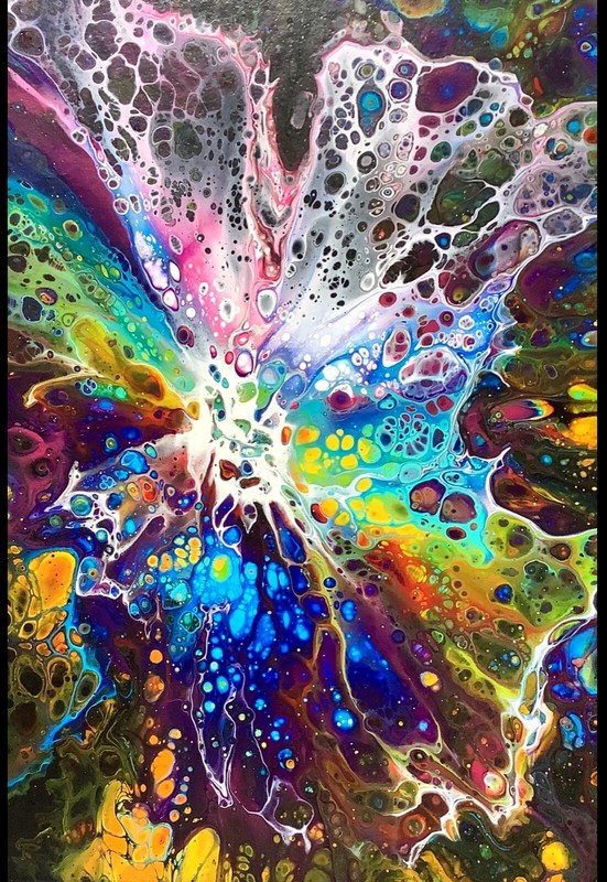 MAGICAL BUTTERFLY Fluid pour and airbrushed/painted original painting
