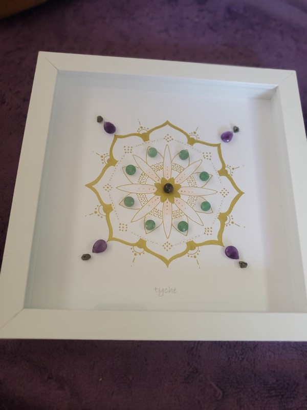 Mandala Art. Pyrite, Green Aventurine, Ametyst Stone.
