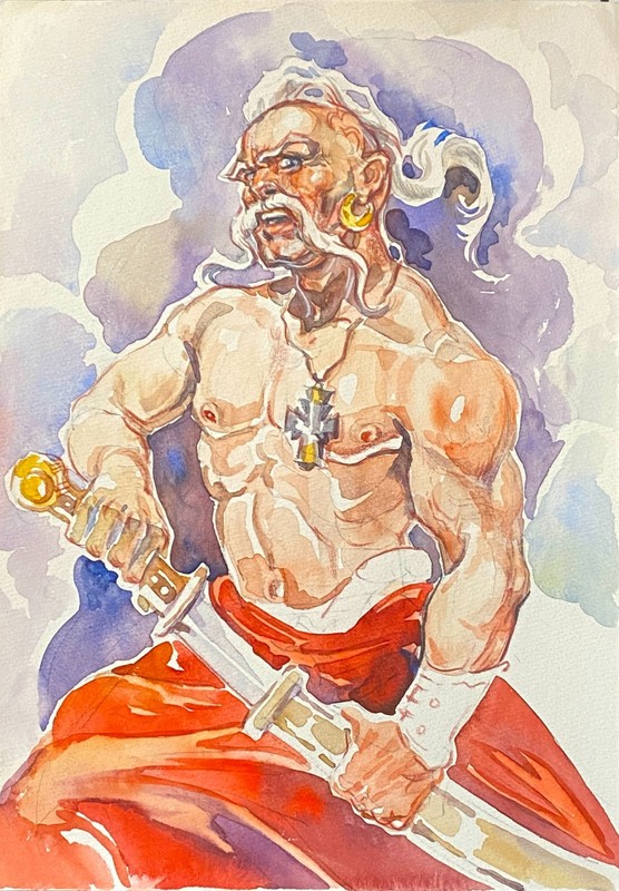 Ukrainian Cossack Watercolor A4 – Traditional National Art – 11 2/3 x 8 inches