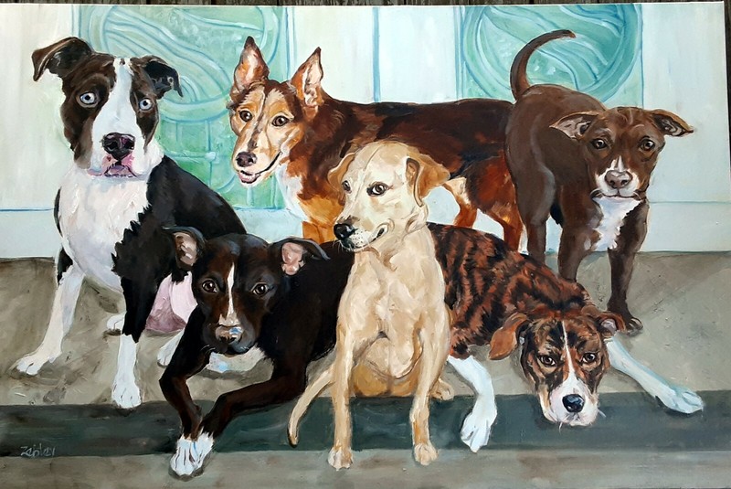 Custom Pet Portrait, LARGE Oil Painting YOUR dog from YOUR Photos, Robin Zebley gallery