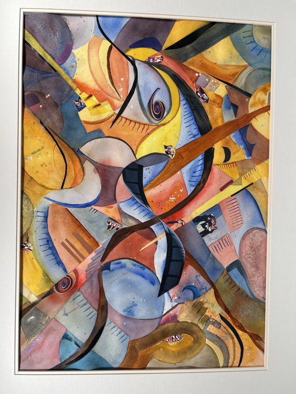Large Abstract Watercolor Collage Painting 40x32 Modern Mid Century Art gallery