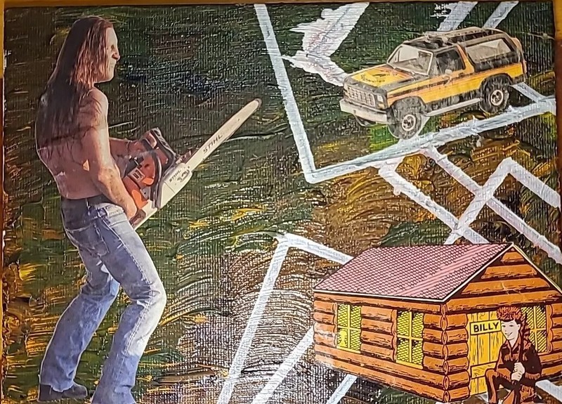Original Painting Jackyl Hair Metal 80’s Comic Hot Wheels Suv Chainsaw Low Brow