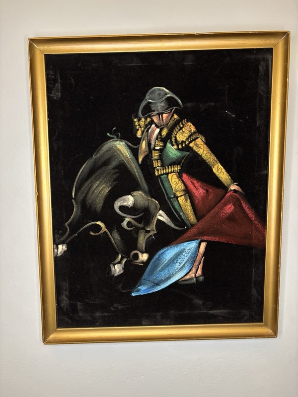 Framed Figurative Painting Matador & Bull Theme Animals People Single Piece