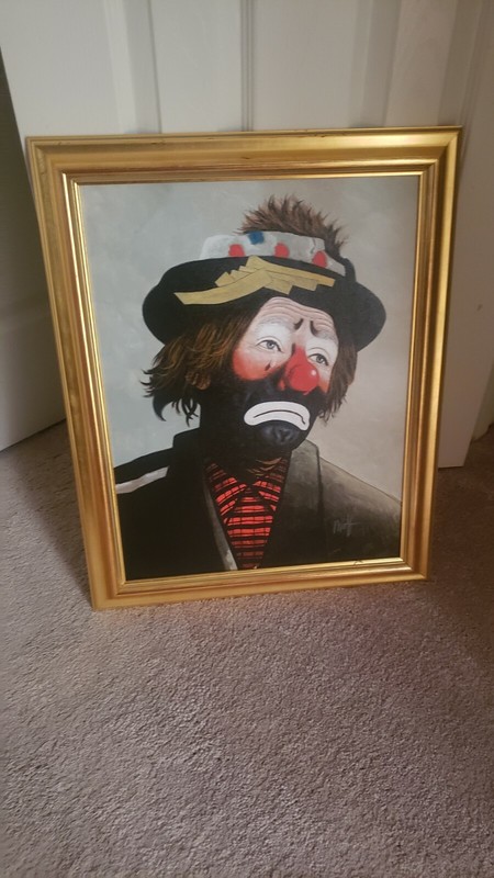 Leon Wolf Sad Clown Oil Painting Framed L. Wolf Whs22