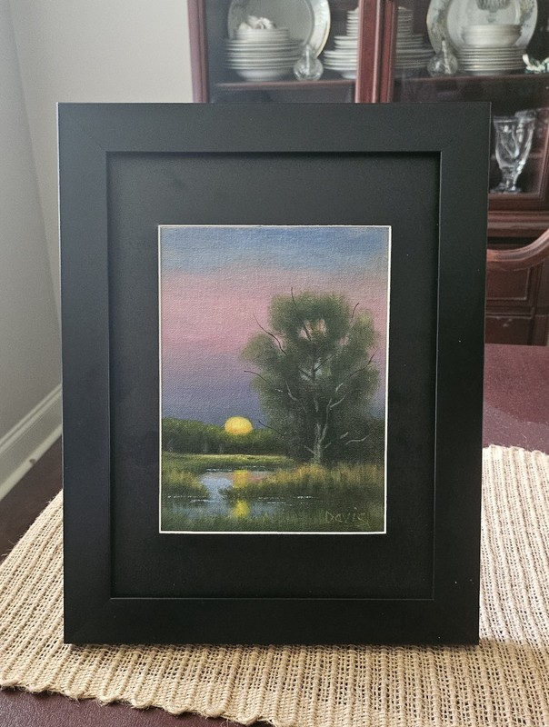 «Moonrise on the Marsh.» Original oil painting landscape 6″x8″ in 9″x12″ frame.