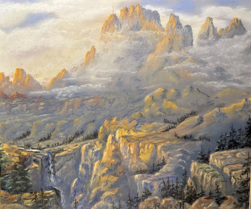 James L Russell Framed Signed Landscape Mount Whitney Pastel Painting
