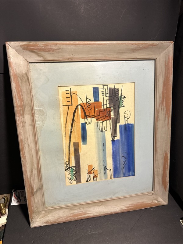 Mid Century Modern Abstract Framed Art Painting 25×22