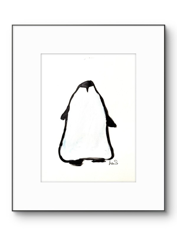 Original Abstract Expressionism 9×12 Penguin Funny Kids Room Signed Wall Art 22