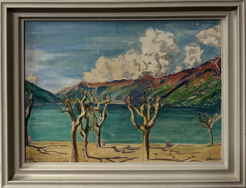 A F Keynes 1929 Continental School Lake Landscape Oil Painting Signed Framed