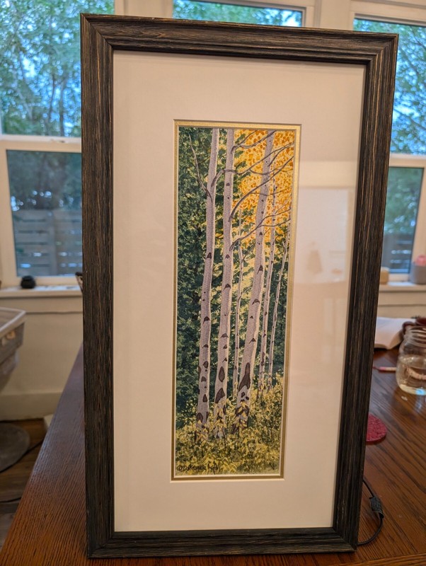 Dan Stouffer WHS Watercolor Print Signed Aspens 14.5x4.5" Print, 12x22" Framed