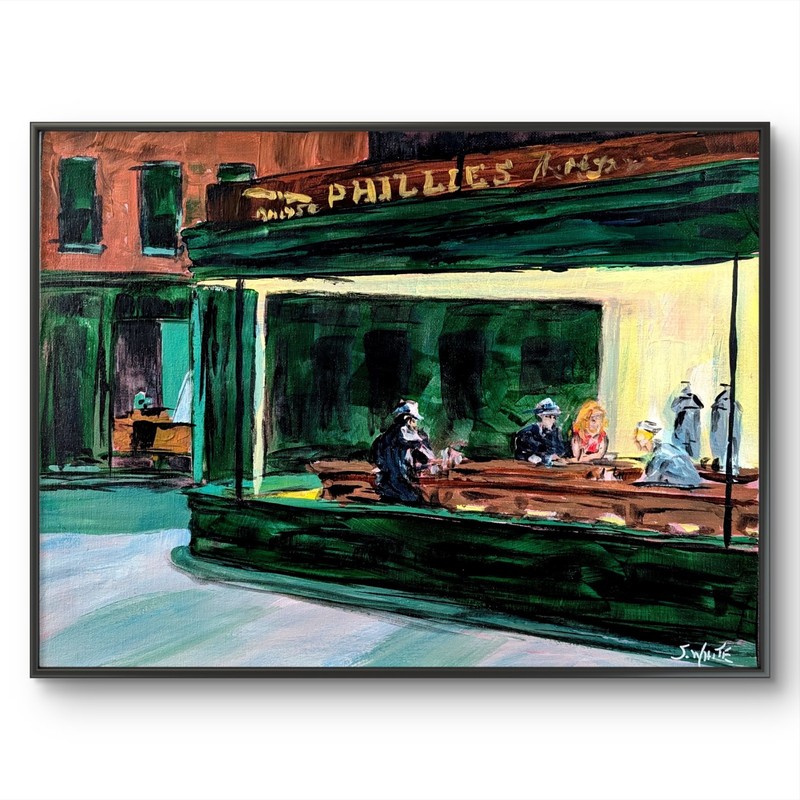 Nighthawks Edward Hopper Painting Replica 16×12 Canvas Expressionism Art SWhite