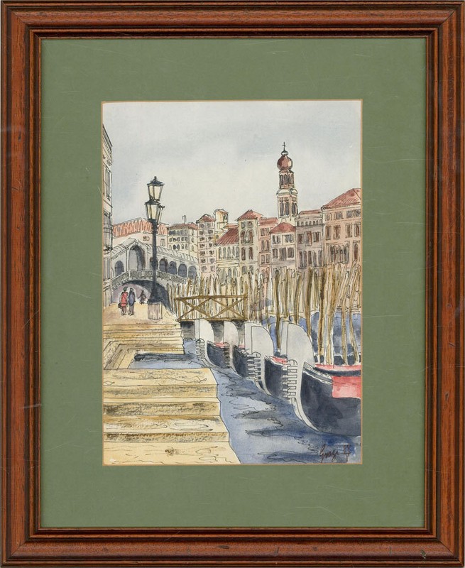 1988 Watercolour – Grand Canal with Rialto Bridge, Venice