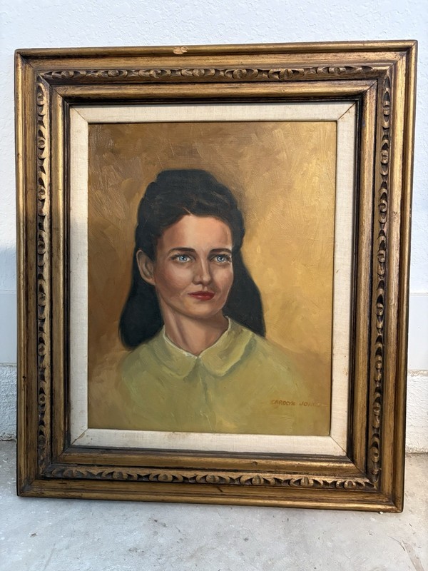 Carolyn Jones Signed Oil Portrait Painting of Girl, Framed, 29×25 Inches