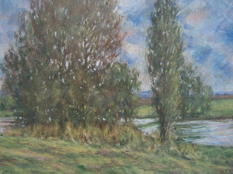 Boris Philipp Weiher Poplars by the River Green Summer Water Blue Sky Antique gallery