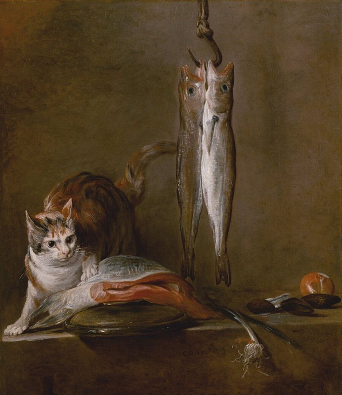 Oil painting jean baptiste simeon chardin – Still Life with Cat and Fish canvas