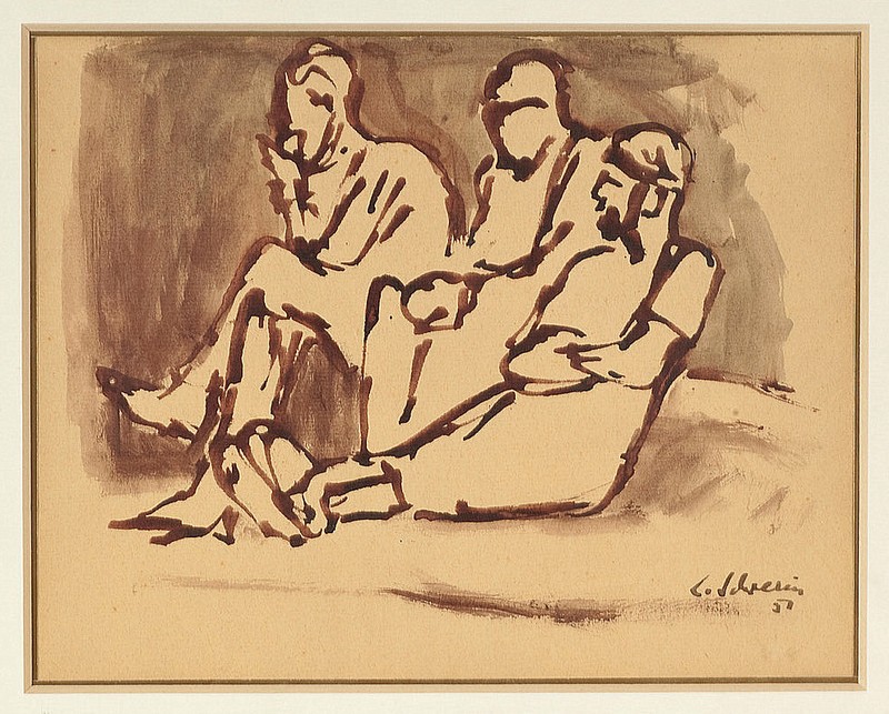 Ludwig Schwerin: Figures Sitting 1957 / Israeli Jewish German Expressionism