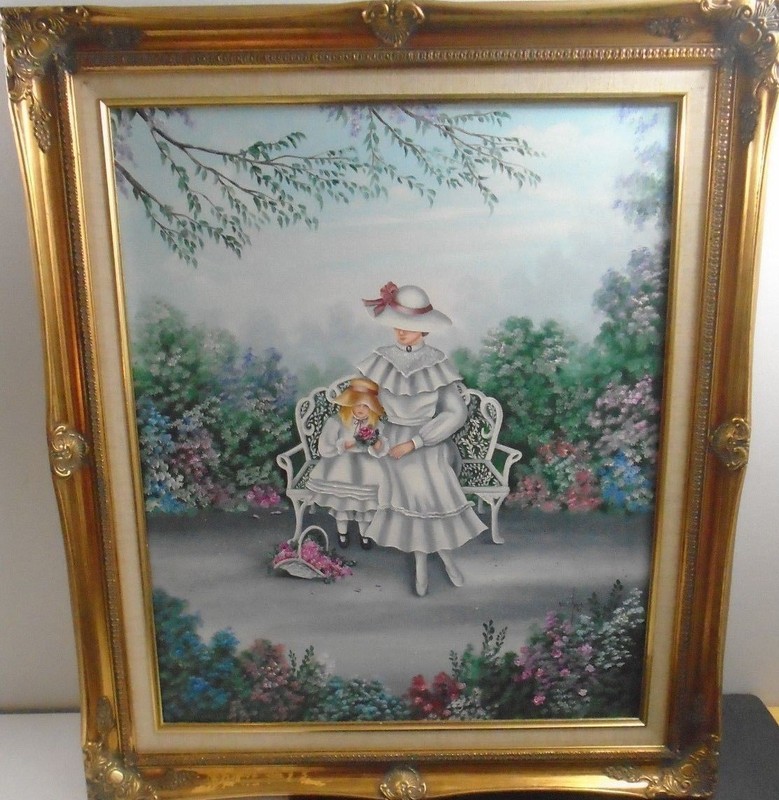 VINTAGE ORIGINAL FRAMED OIL PAINTING BRITTANY AND ME LINDA VACHON 29 1/2″ X 26″