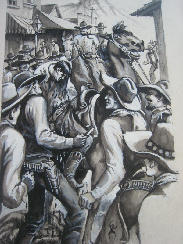 VINTAGE Original Pulp PAINTING # 008..Wounded COWBOY,OUTLAW.. ‘ OLD WEST ‘