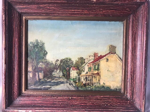 WALTER EMERSON BAUM ART OIL ON CANVAS MOUNTED TO BOARD VERY EARLY WORK.