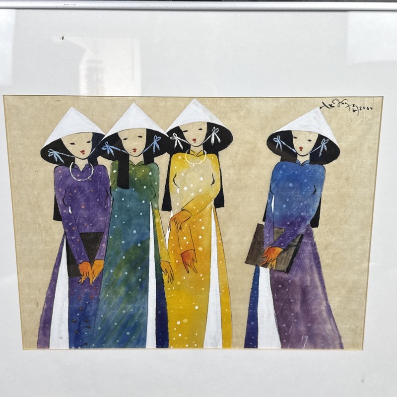 Vietnamese Watercolor Painting Signed & Dated Illegibly Four Woman 19x16” gallery