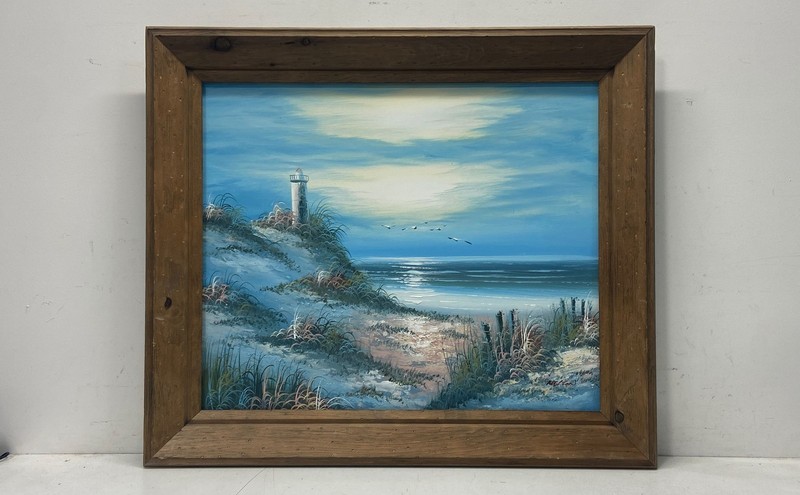 Melton Oil on Canvas Lighthouse Coastal Landscape 26×30 Impressionist Signed