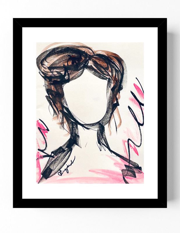 Guajardo Art: Pink Dress Girl 11X8.5 Original Paper Abstract Home Decor