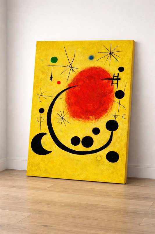 Abstract Cosmic Symbol Canvas Art – Bold Yellow Modern Composition, 24 x 36 in