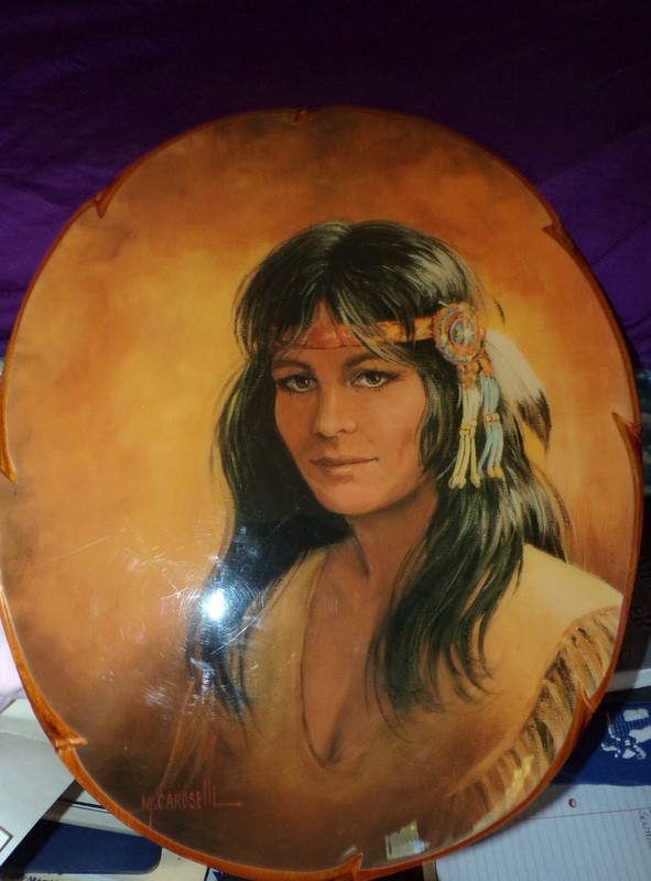 Marianne Caroselli Native American Woman Lacquer on Wood Plaque Signed gallery