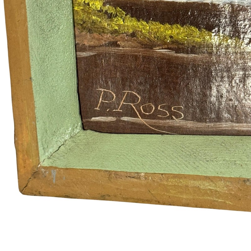 Vintage P. Ross Landscape Trees River Original Painting Signed 10.75x18.75 gallery