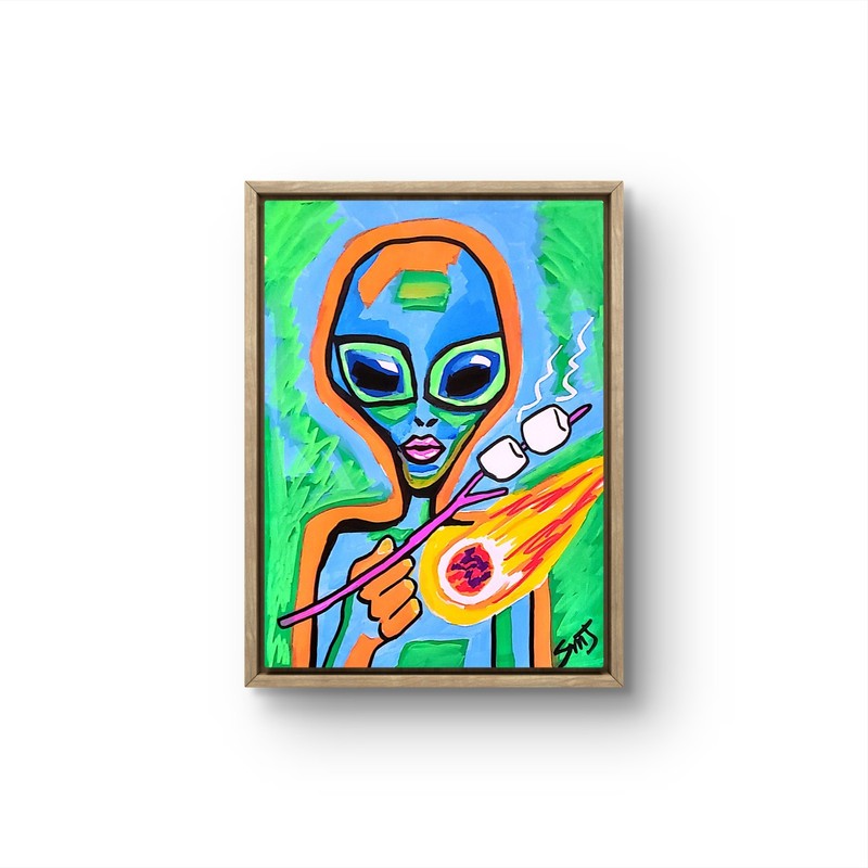 JULIEN Original 12×16 ALIEN MARSHMALLOWS Abstract Expressionist Painting Canvas