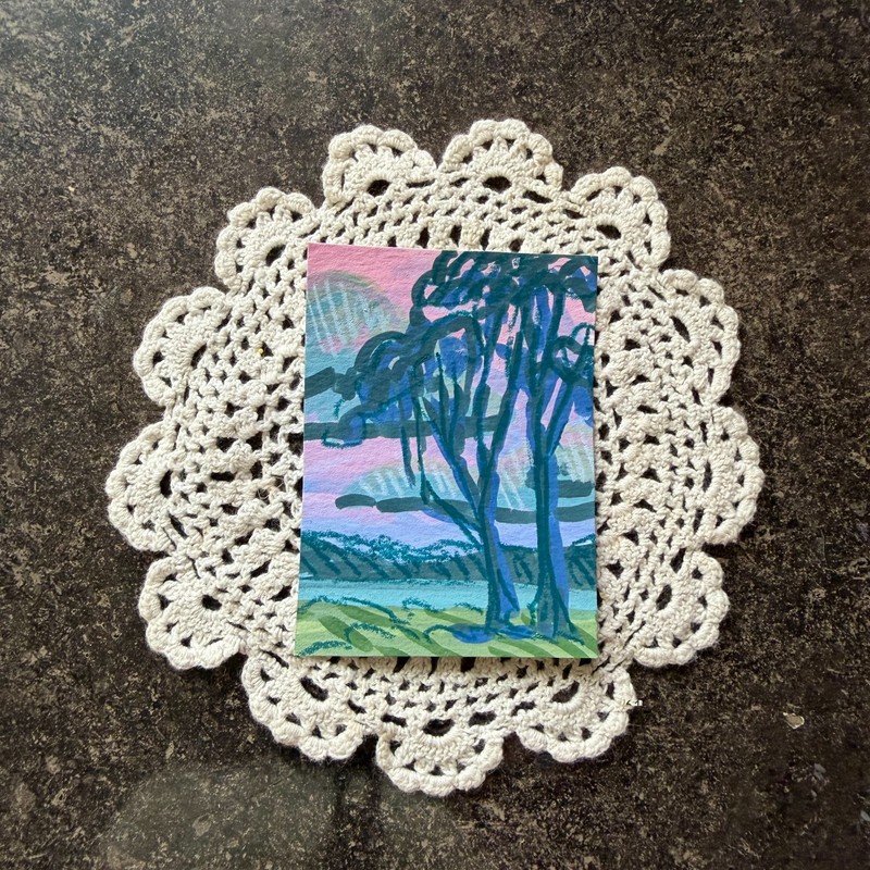 ACEO Original Painting ATC, Neighborhood Trees Series, Tree #1, Impressionist