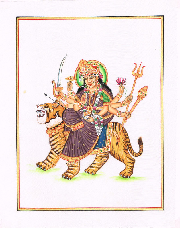 Goddess Durga Painting Handmade Wall Hanging Art Painting 7x9 Inches gallery