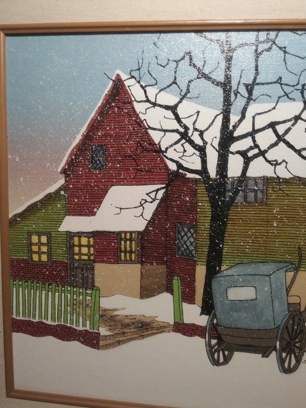 H Hargrove Painting WheelWright Signed Custom Wood Framed Winter Scene Vintage gallery